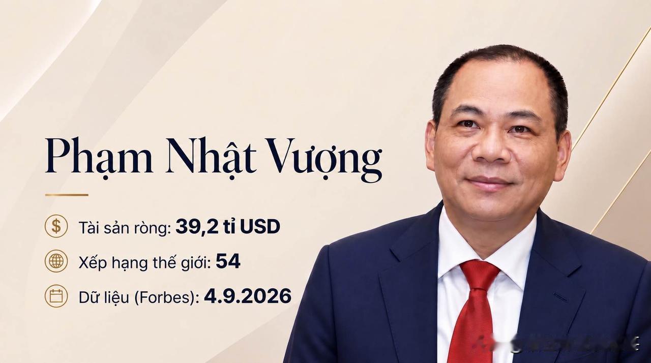 2025年12月下旬，越南首富范日旺净资产估值约为300亿美元，福布斯排行榜为第