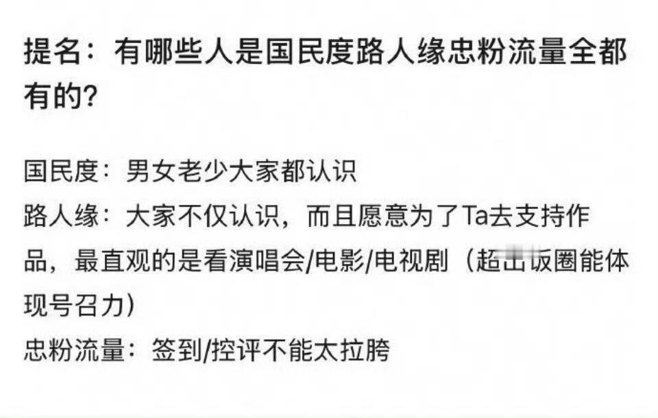 有哪些人是国民度路人缘忠粉流量全部都有的？​​​