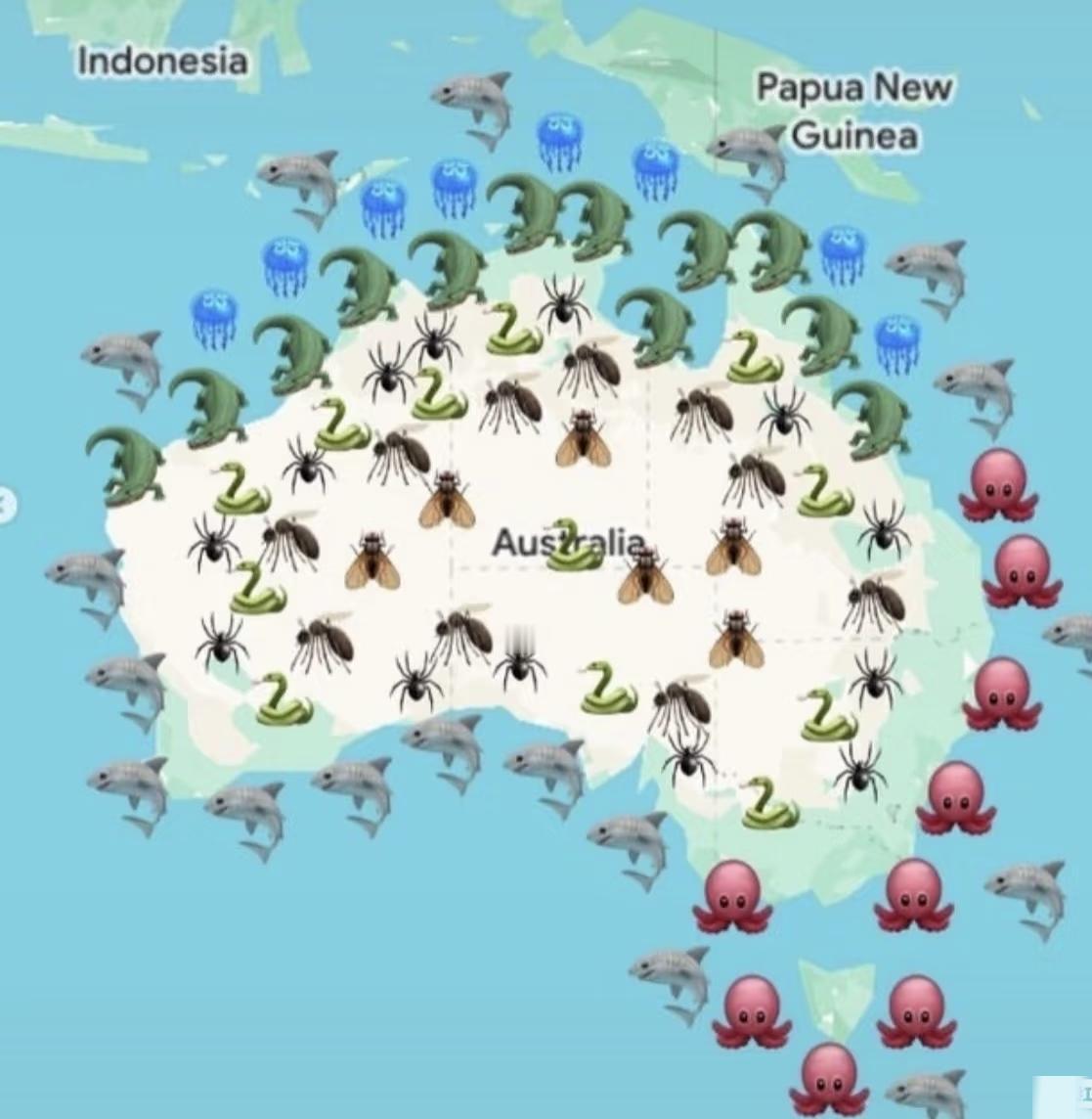 看到这张地图笑死了……：真实的🇦🇺地图坐标西北，这还是最宜居的国家吗？[送