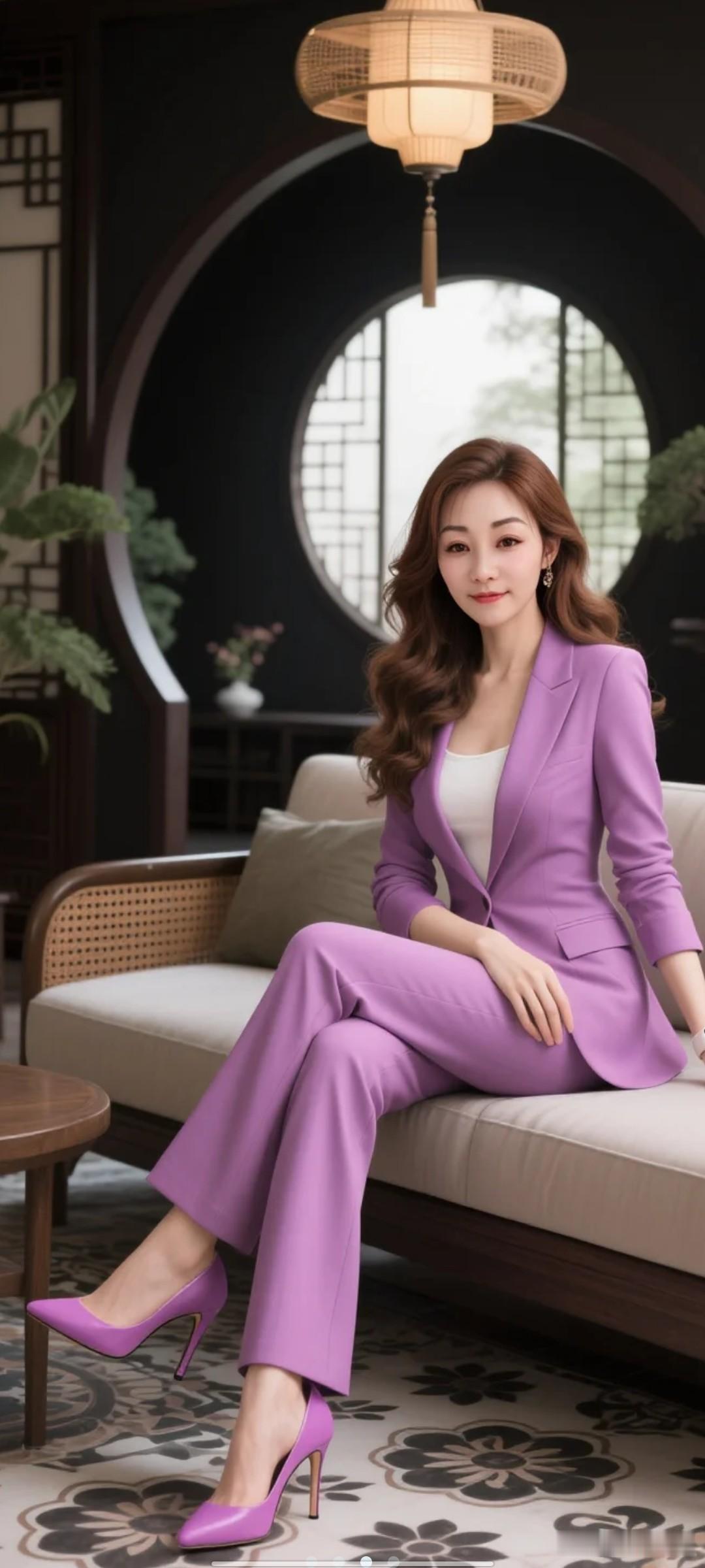 优雅紫套装，尽显职场女性魅力！