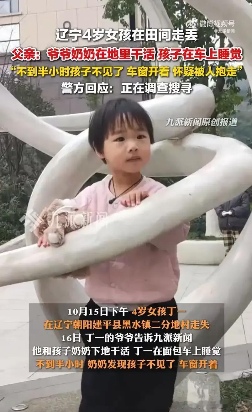 揪心，4岁女孩在车里睡了一觉就不见了！近日，辽宁，农民们都在忙着秋收，一小女