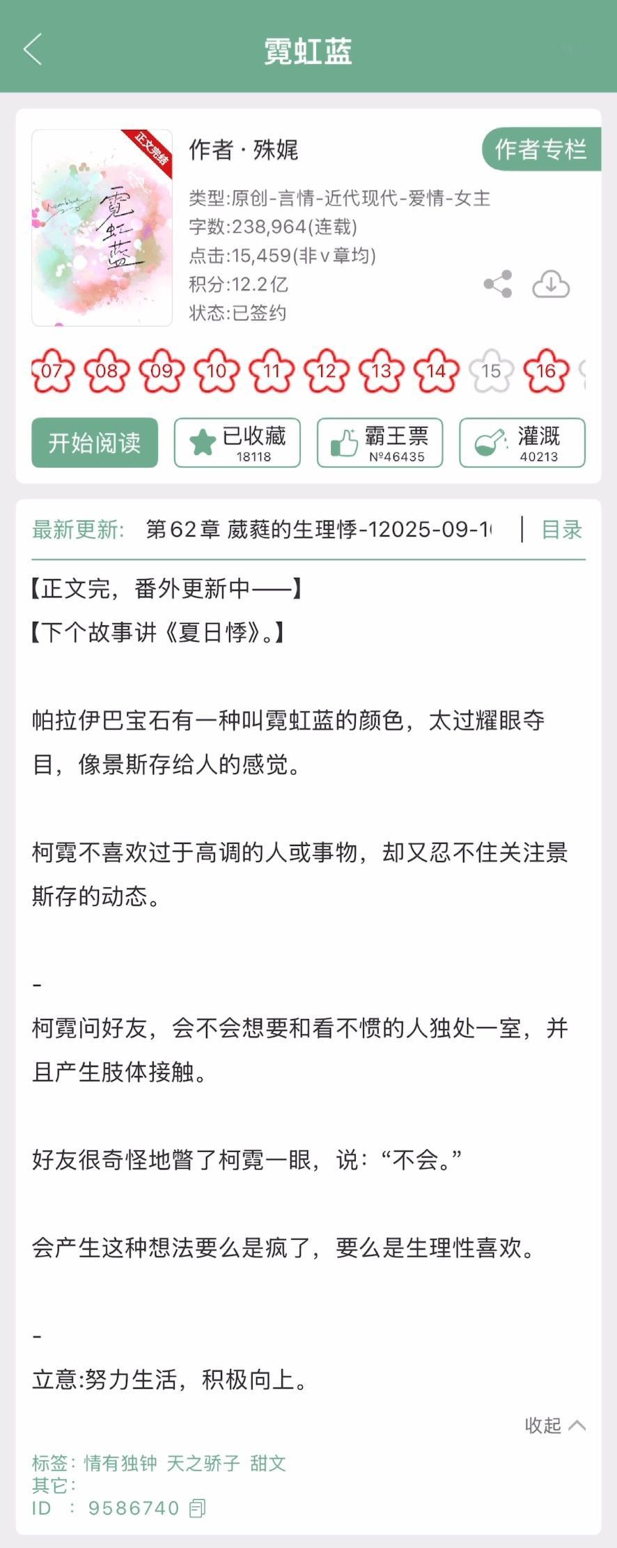 殊娓的《霓虹蓝》完结啦！现言，一个关于生理性喜欢的故事~​​​