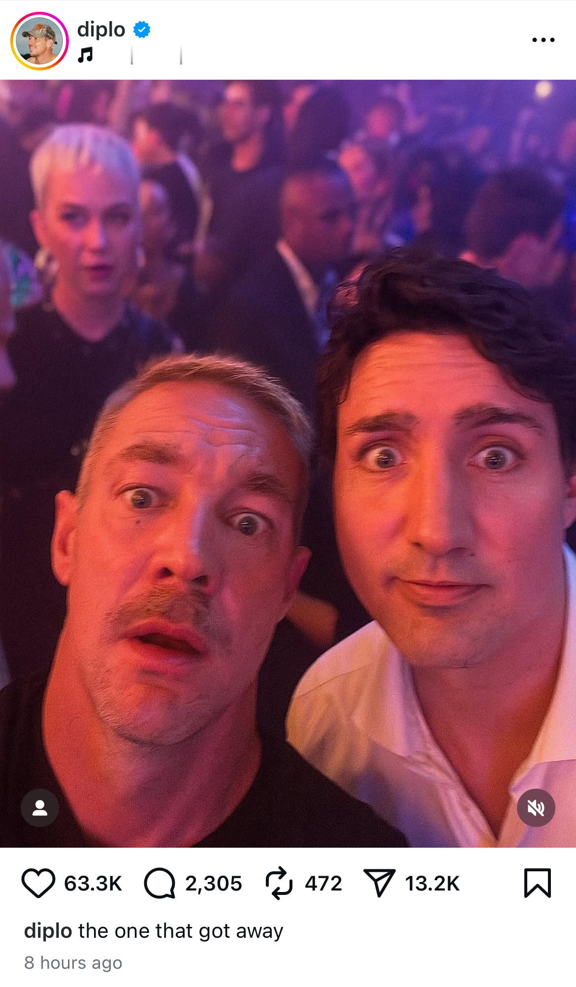 水果姐特鲁多前男友晒三人合照特鲁多水果姐前男友晒三人合照4日，Diplo在社交