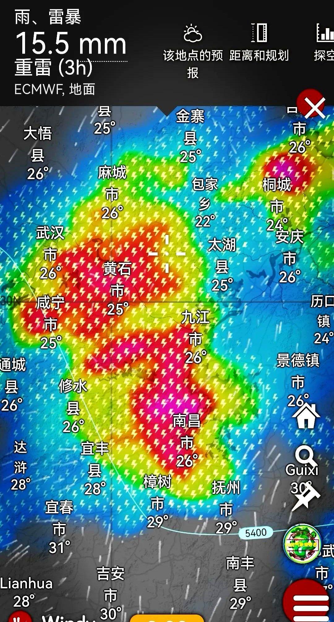 6月7号-8号左右，湖北、安徽、湖南、江西等地局部有雷暴雨这次湖北的雷暴重点集
