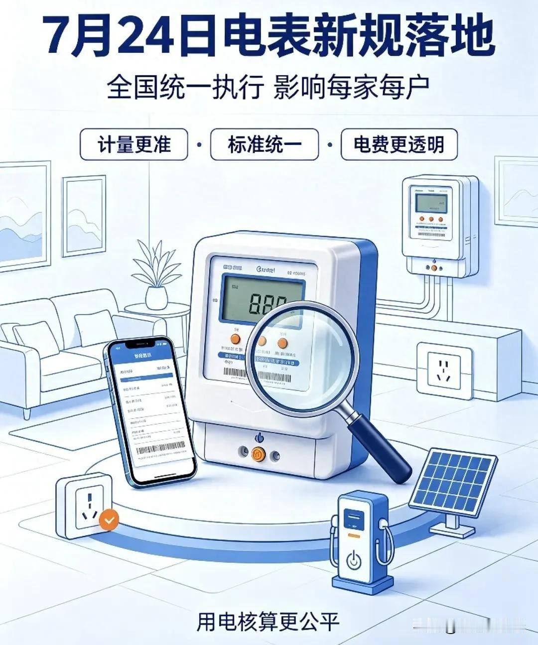 7月24日全国统一落地电表新规，每家每户电费计量标准全部更新。不少人第一时间