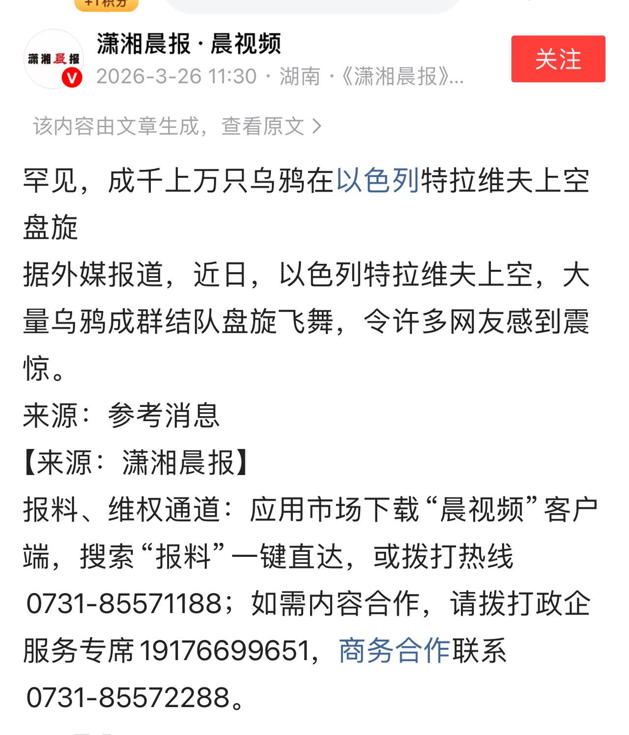 乌鸦蔽日，杀伐之象现特拉维夫特拉维夫上空万鸦蔽日，黑云压城，鸦鸣如泣，此非寻