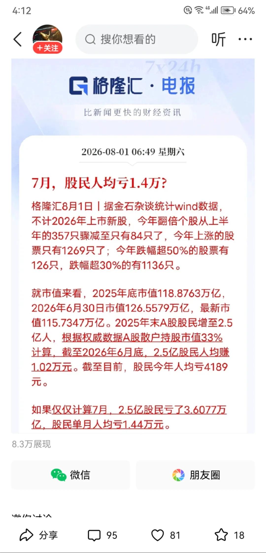7月股民人均亏损1.4万元？明明体感是狂风骤雨，为何最终变成毛毛细雨？
