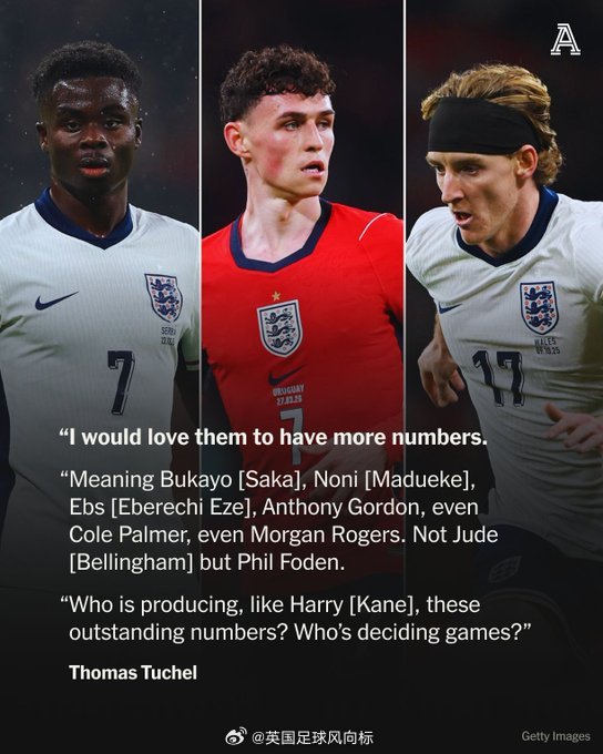 【图赫尔逐一点名！要求前锋多进球】图赫尔已经告诉英格兰队的进攻球员（除了哈里凯恩