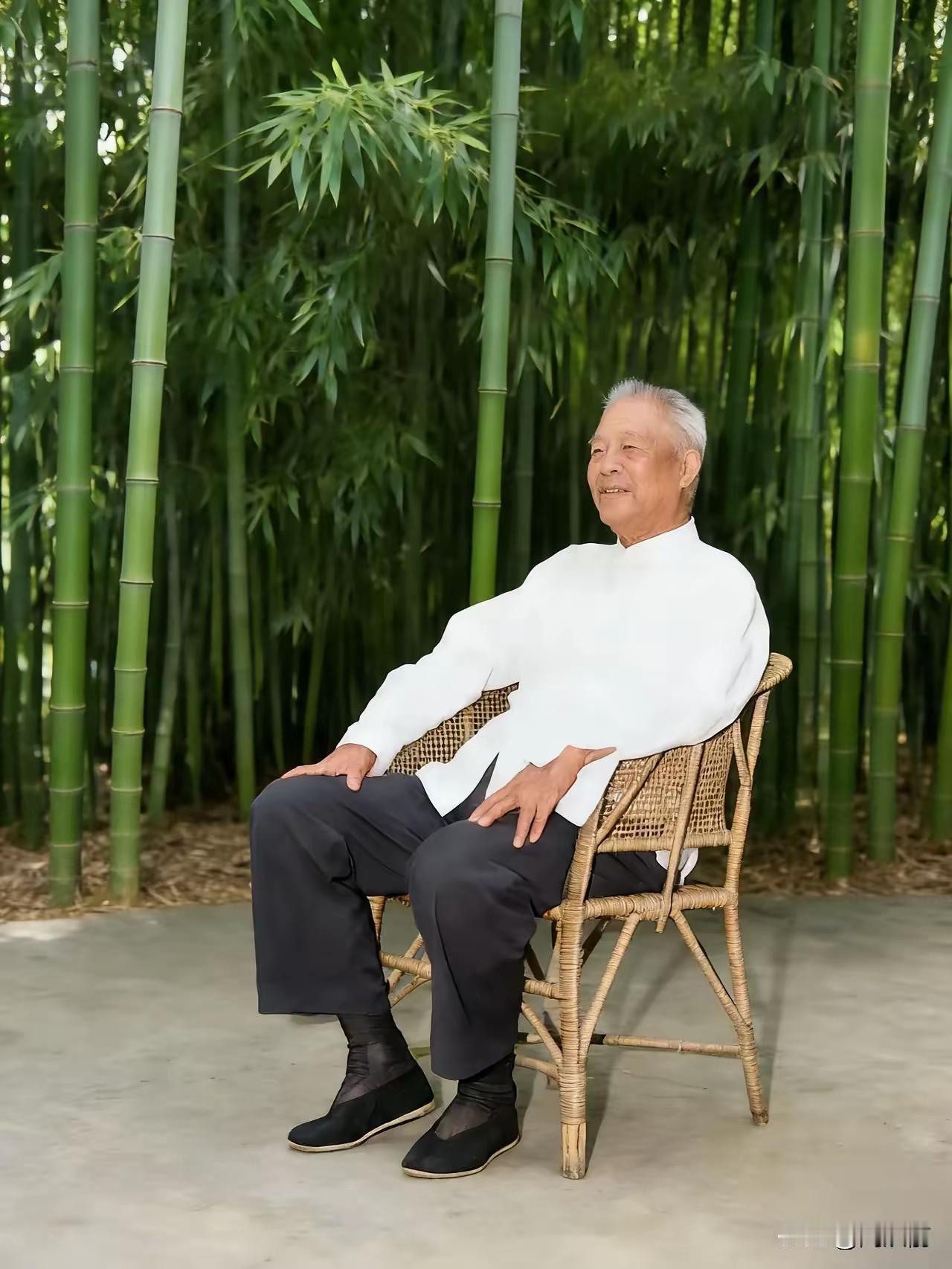 晚年的张宗逊将军​照片中的张将军，身着白色衬衫与深色长裤，脚穿黑色布鞋，目光