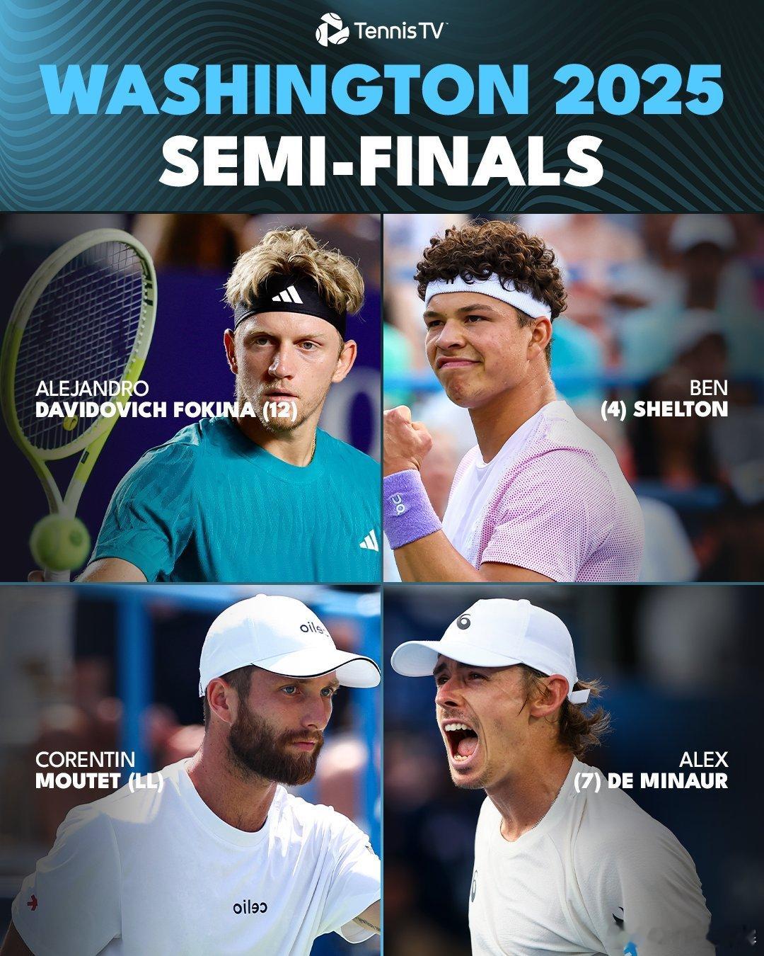 ATP500华盛顿站半决赛赛程（北京时间）👇🎾中心场⏰不早于周日早上7点