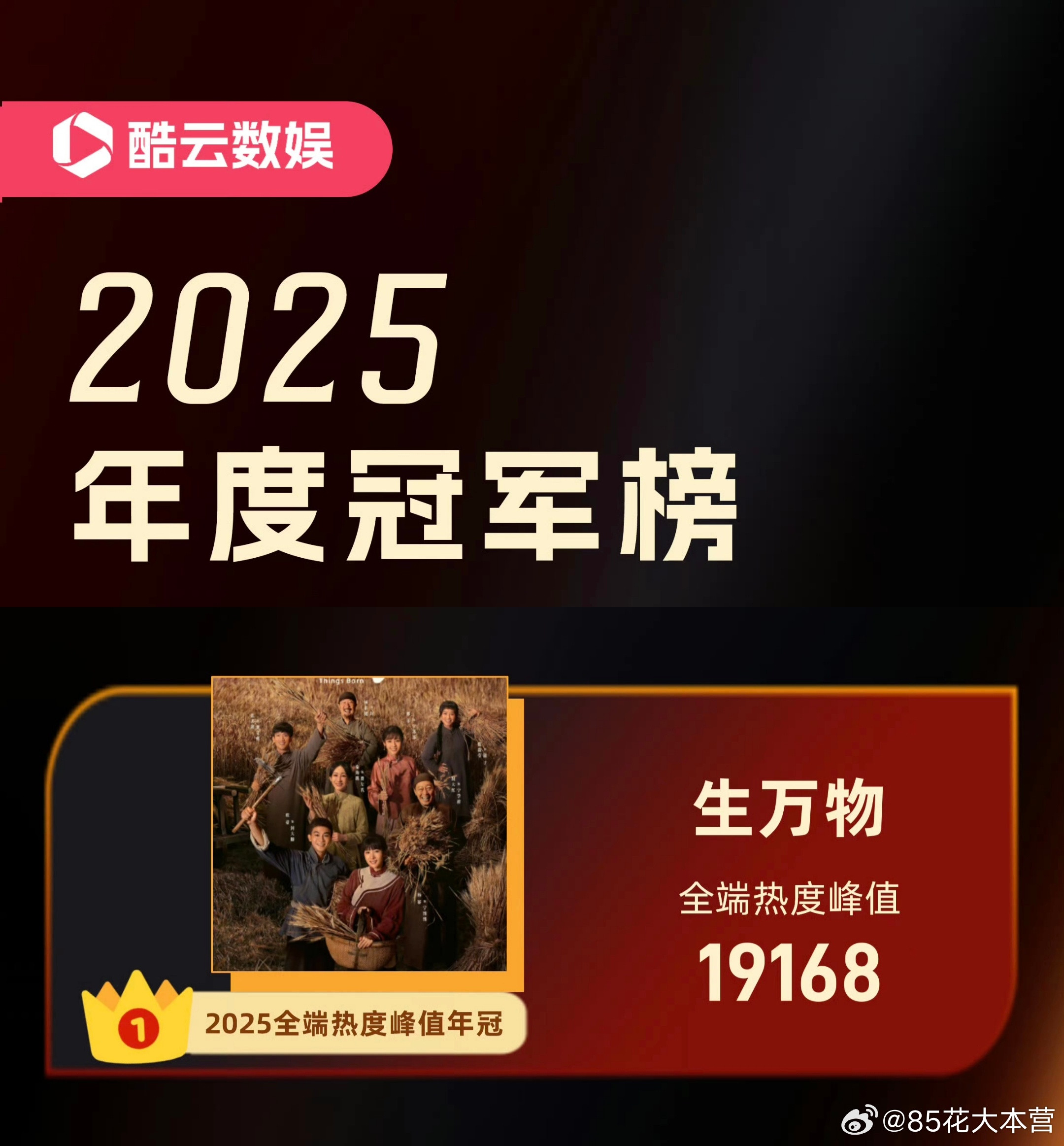 酷云2025年度冠军榜——《生万物》全端热度峰值冠军！生万物