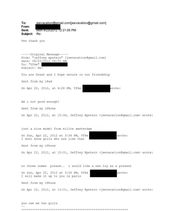 ❗这是2012年4月，杰弗里·爱泼斯坦与荷兰模特伊夫克·斯图尔姆之间一段内容露骨