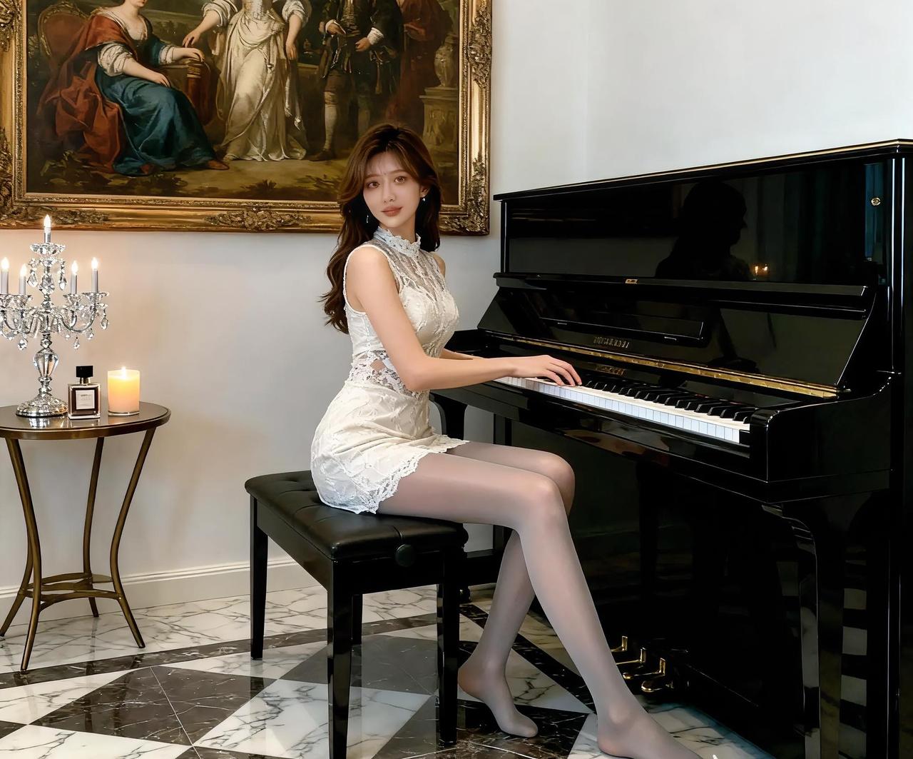 优雅钢琴少女，黑白琴键下的梦幻时光。