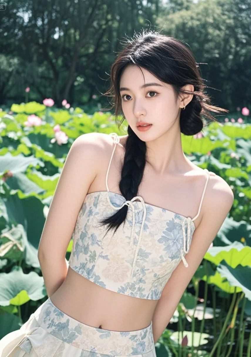 荷塘边的精灵：她与荷花共舞