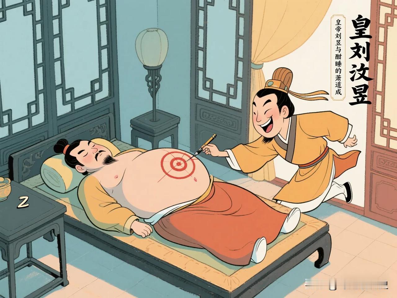 477年，萧道成正袒腹酣睡。突然，15岁的皇帝刘昱破门而入。他瞥见萧道成隆起的腹