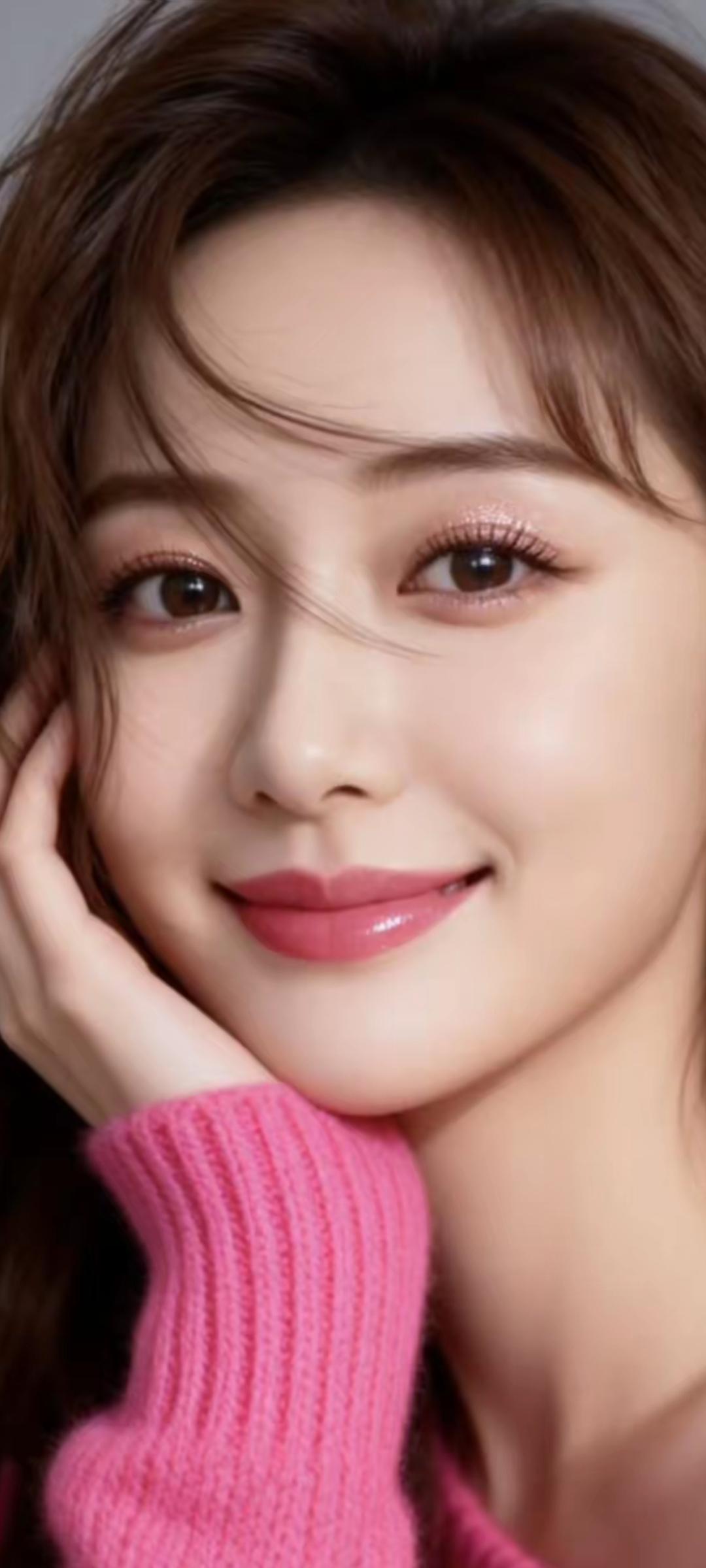 温柔甜美的微笑，粉色毛衣的温暖，元气满满的一天！🌸💕