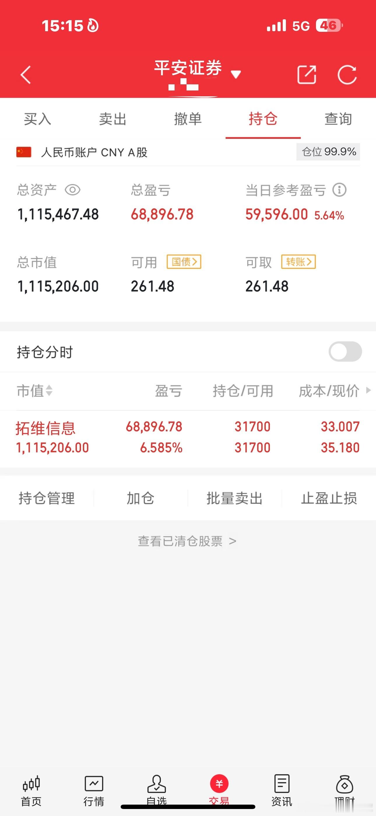 财神60万本金实盘炒股之旅（第30天）当前总资产：111w当日操作：持