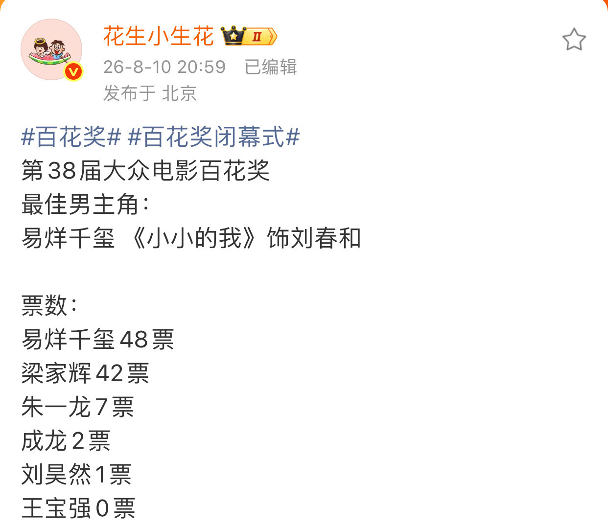 这里面最虐的是王宝强竟然0票