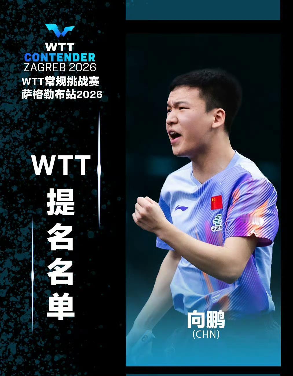 向鹏🇨🇳获得萨格勒布站参赛提名[赞][大笑]！刚刚，2026WTT萨格勒布