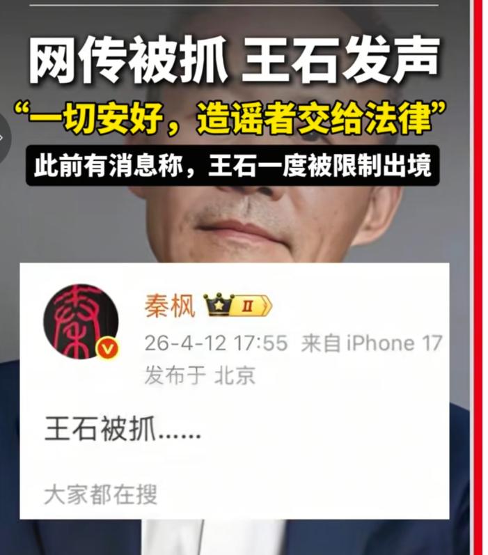 秦枫会有什么事？告诉一点事都不会有！王石还是嫩了点，说要将造谣者交给法律。田朴