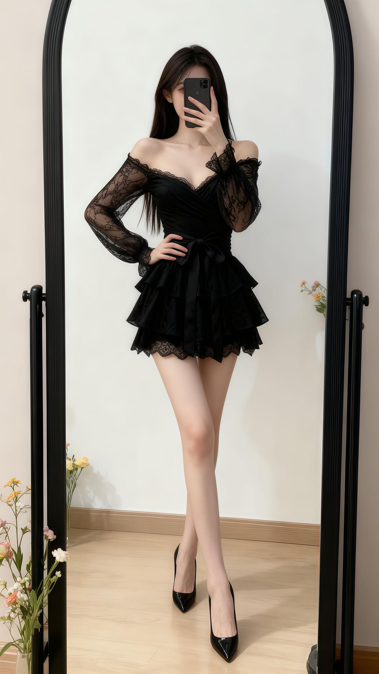 优雅气质女神穿搭黑色连衣裙