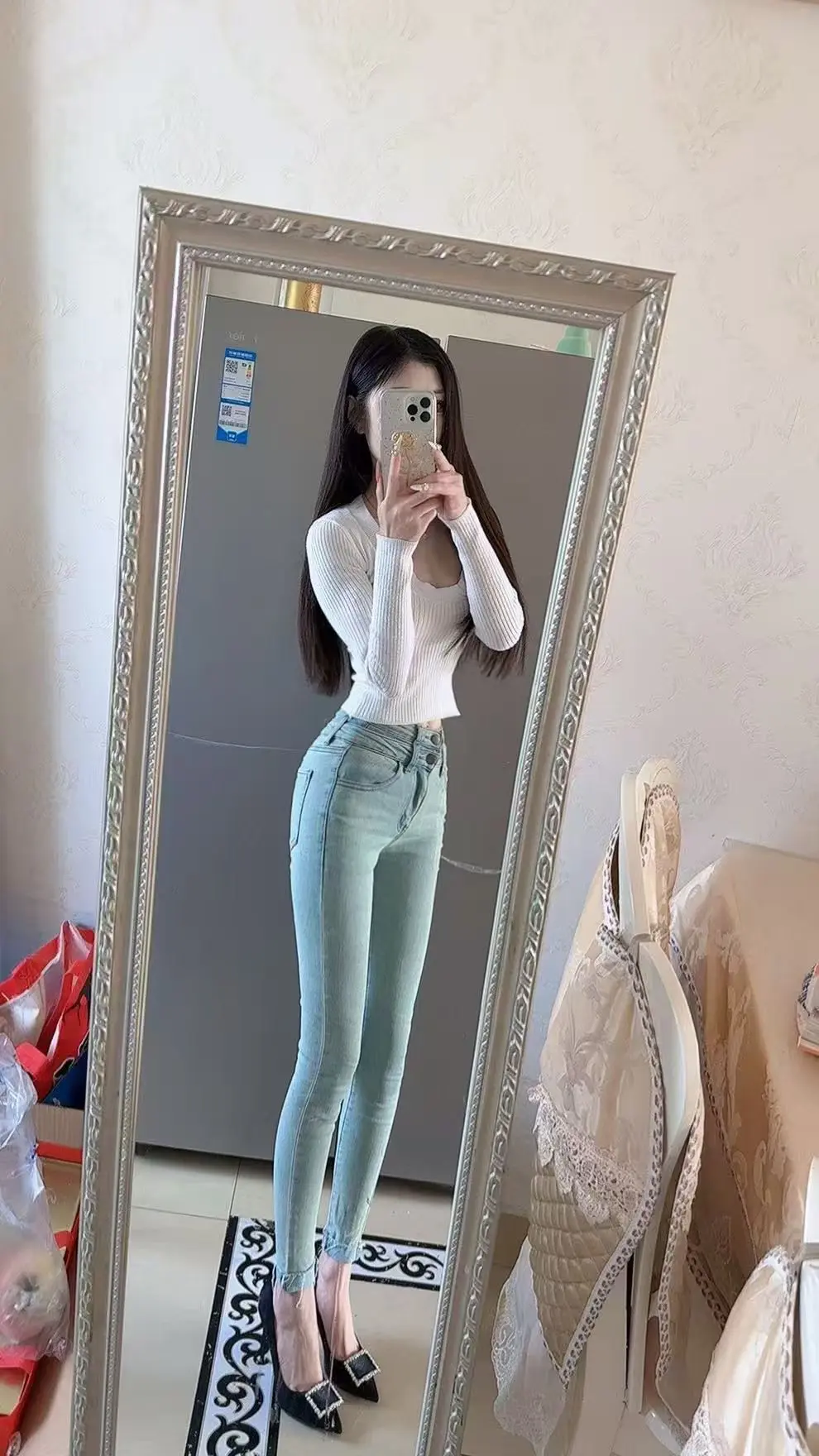 紧身牛仔裤 辣妹穿搭 腰精已上线 牛仔裤 气质穿搭