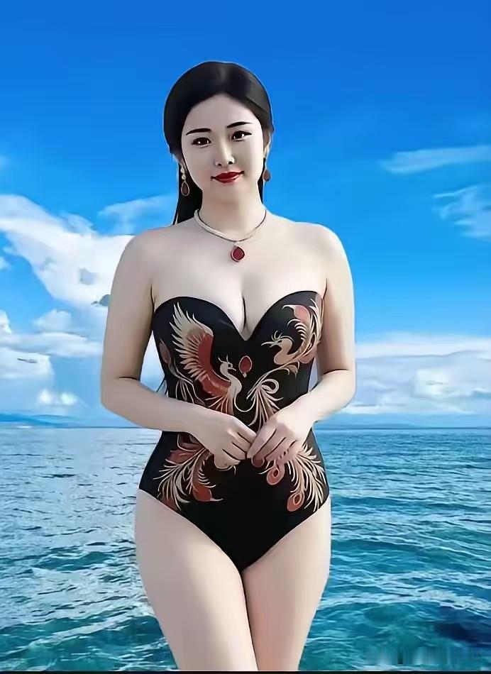 一剪梅·海滨凤影碧海澄空映碧霄，云絮轻飘，浪影轻摇。凤纹罗袂衬妖娆，眉黛