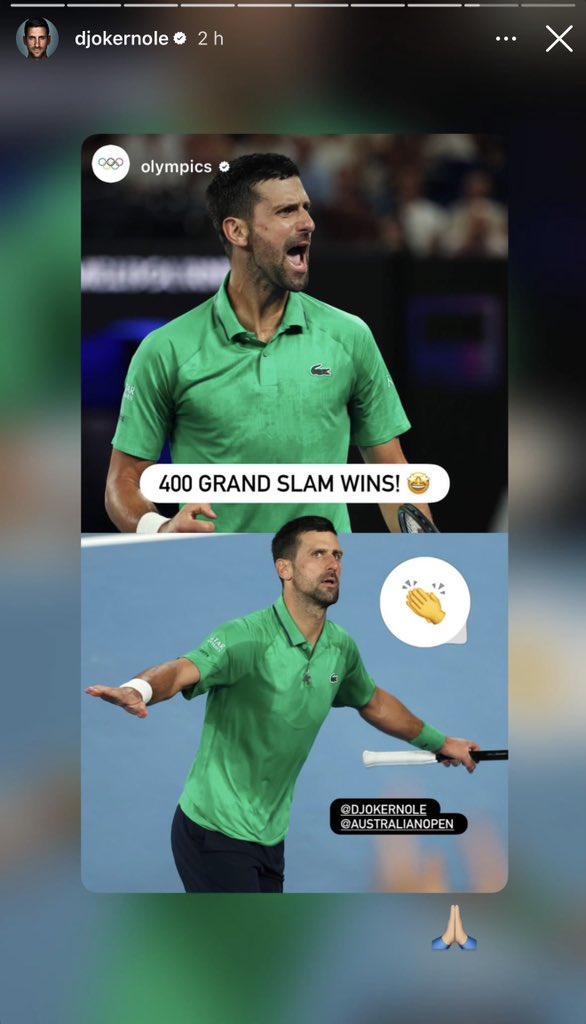 门希克退赛，德约科维奇晋级澳网八强这是他的第16次澳网八强个人生涯第65次