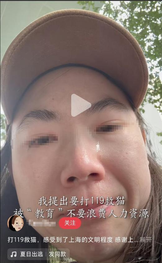 太双标！上海一女子打119，理由竟是救一只流浪猫。消防出警后，对她进行了“不要浪