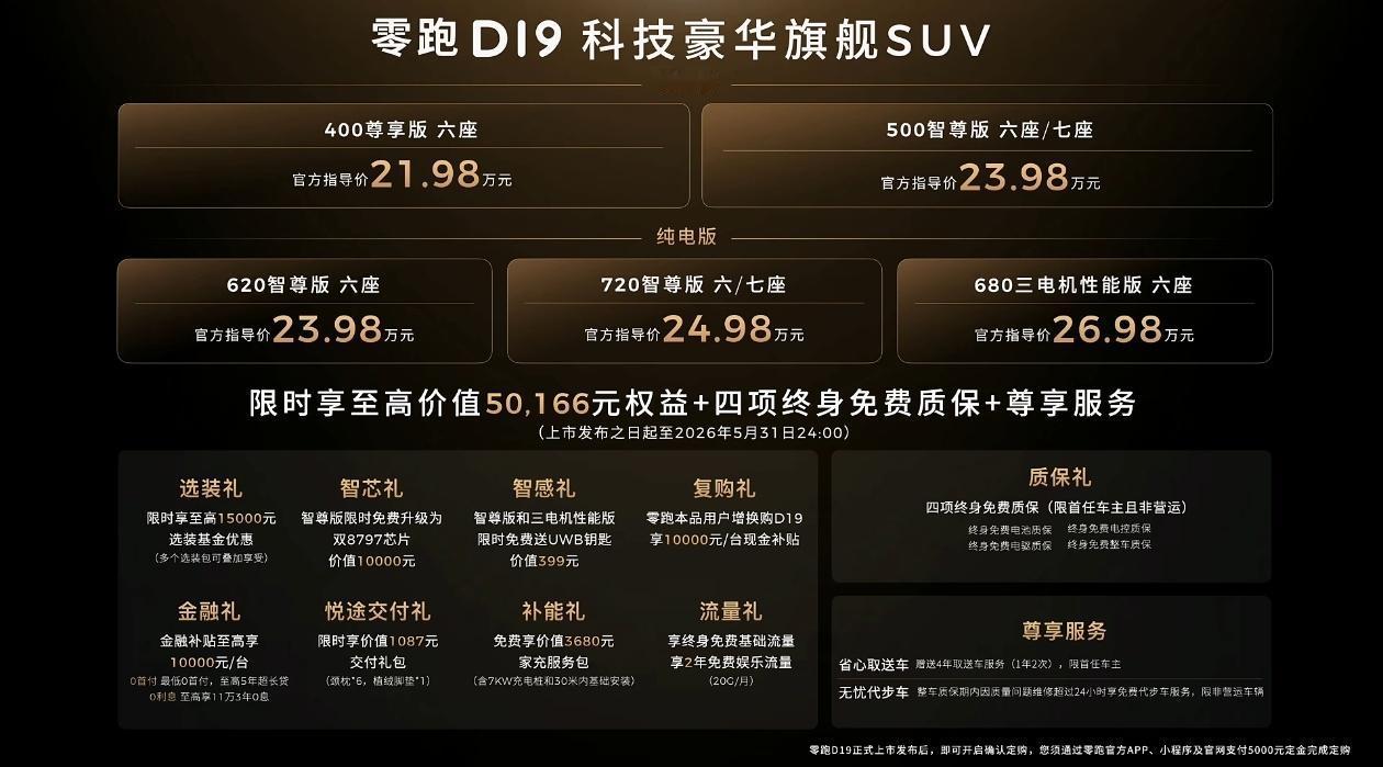 零跑D19上市。之前朱江明说价格有惊喜，说实在的，看了正式价格，感觉确实有不错的