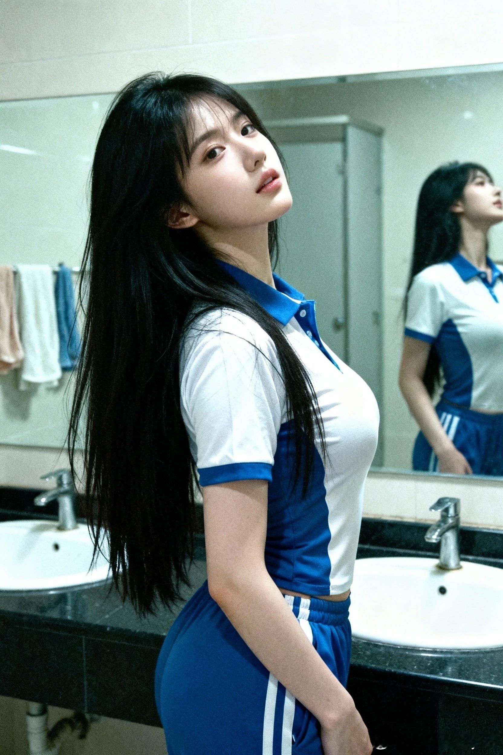 我宣布：今天是运动风，青春活力的运动风！穿上校服回到过去，只是藏不住的身材回不去