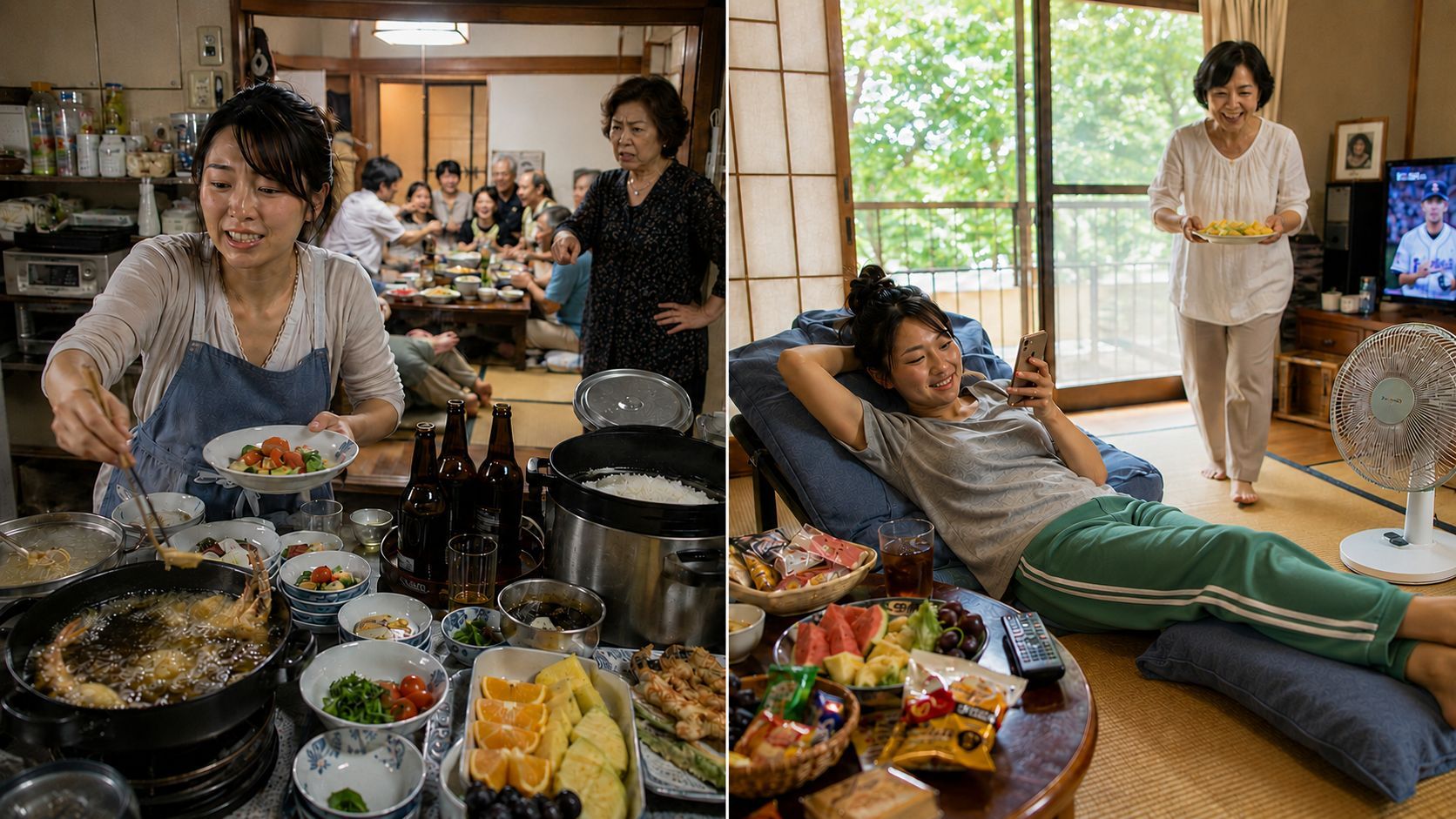 日本这些天过盂兰盆节，很多人回老家。网上有人晒AI图说明了日本女人在这期间的婆家