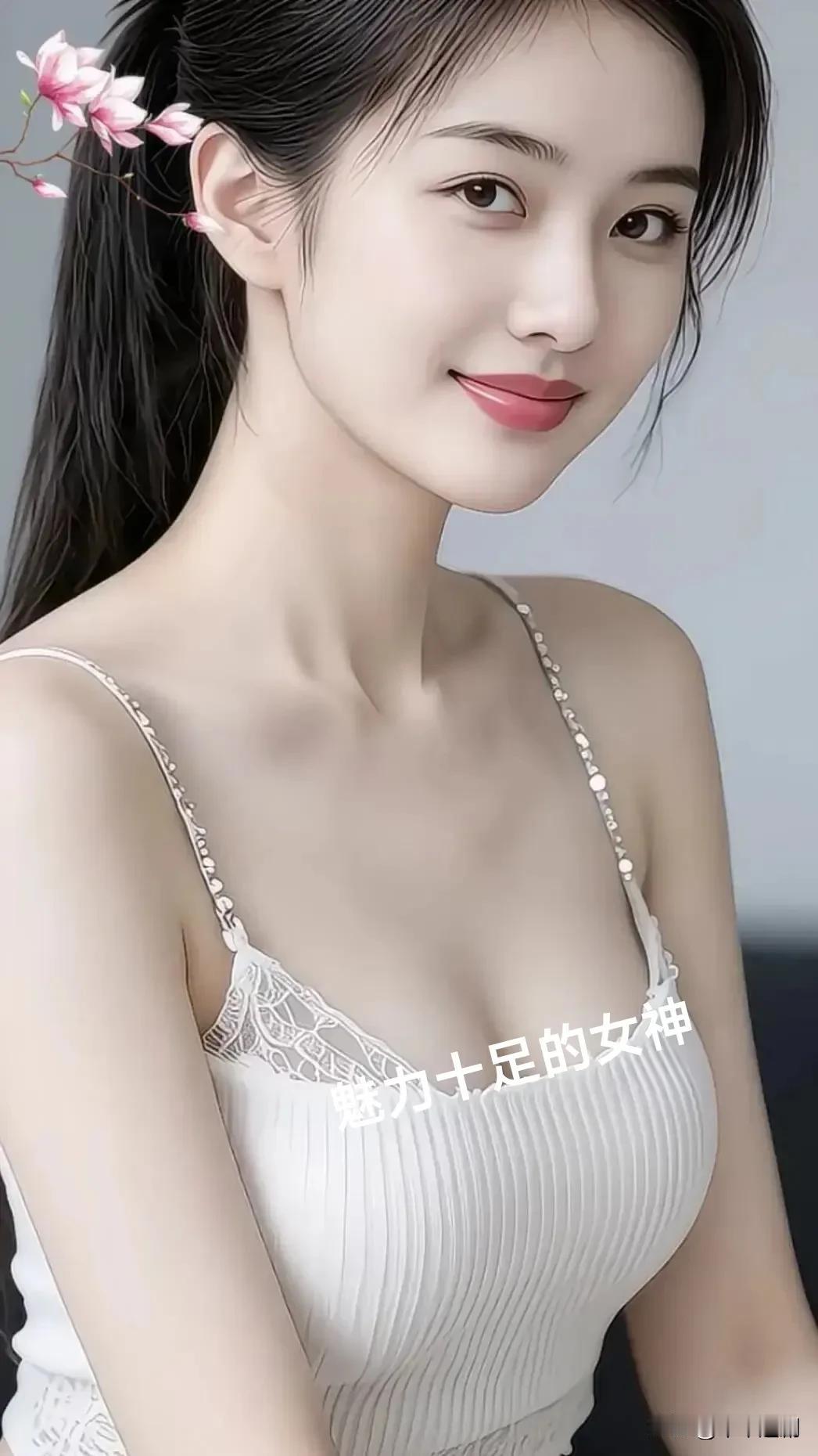 女人味是指女人什么?发丝间的粉花与蕾丝吊带的精致相融，她把温柔与灵动藏在每一处