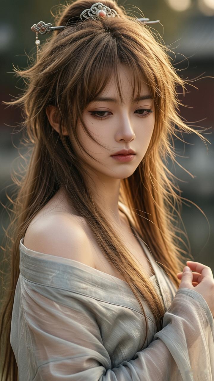 古典美人，发髻簪花，古装飘逸，韵味十足。