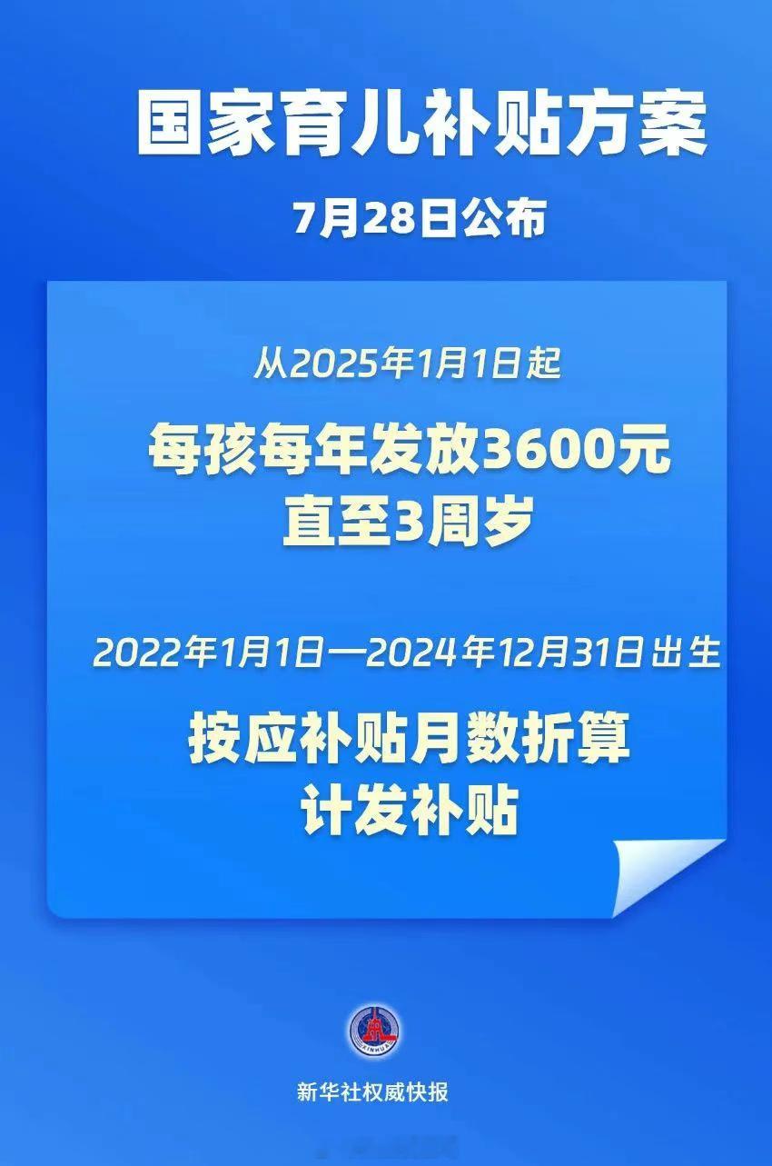 育儿补贴制度实施方案发布最新的补贴来了，大家记得领对3