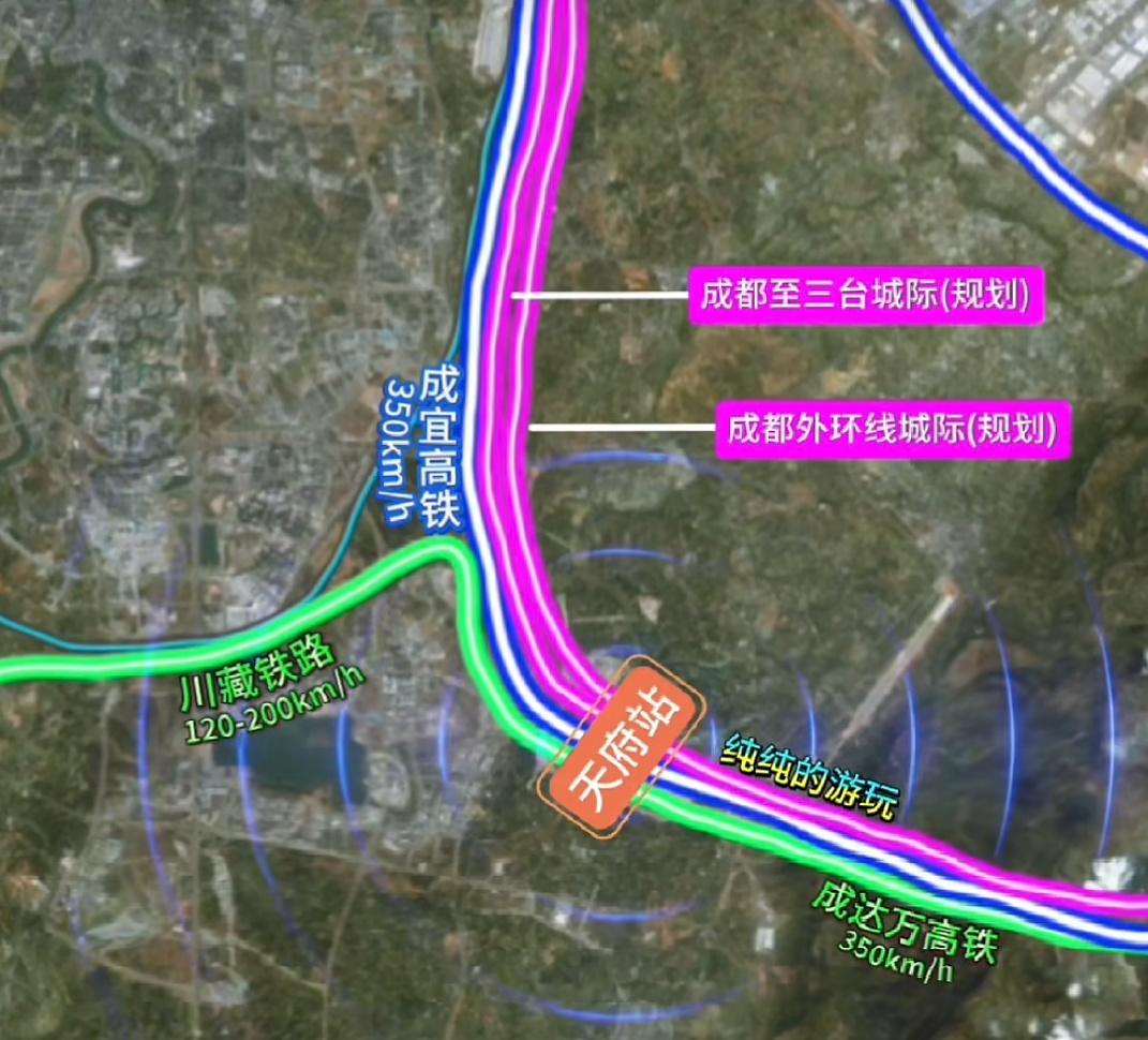 成都至三台城际和成都外环城际都会接入成都天府站，而成都至三台城际是成巴安高铁的一