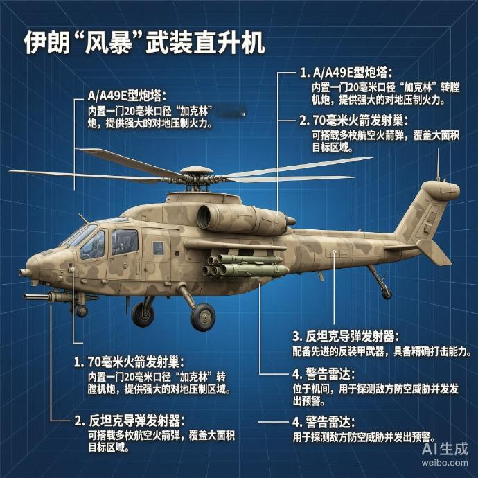 军事ai新视野伊朗“风暴”武装直升机“风暴”（Toufan）是伊朗以美国AH-