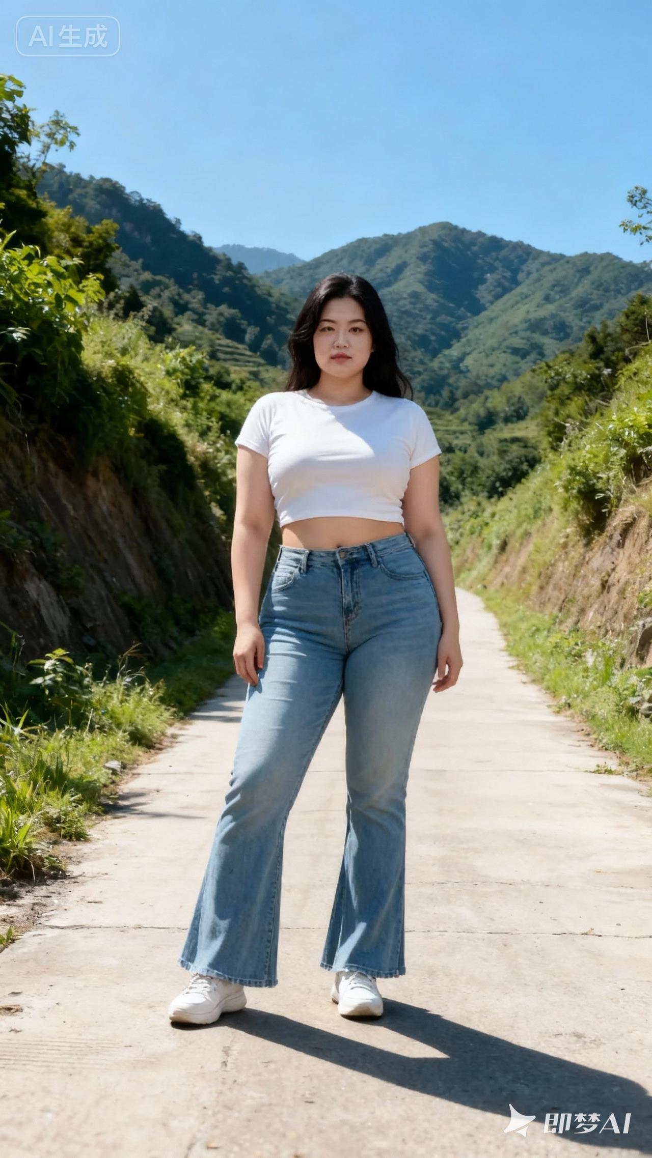 山间小路行，白衣飘飘行。