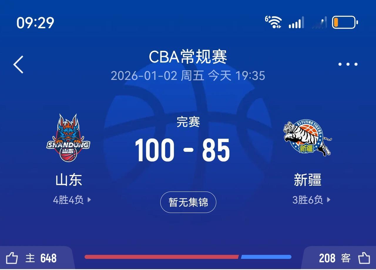CBA山东高速新年第一场拿下新疆取得2连胜，本场比赛是到现在为止打的最好的一场比
