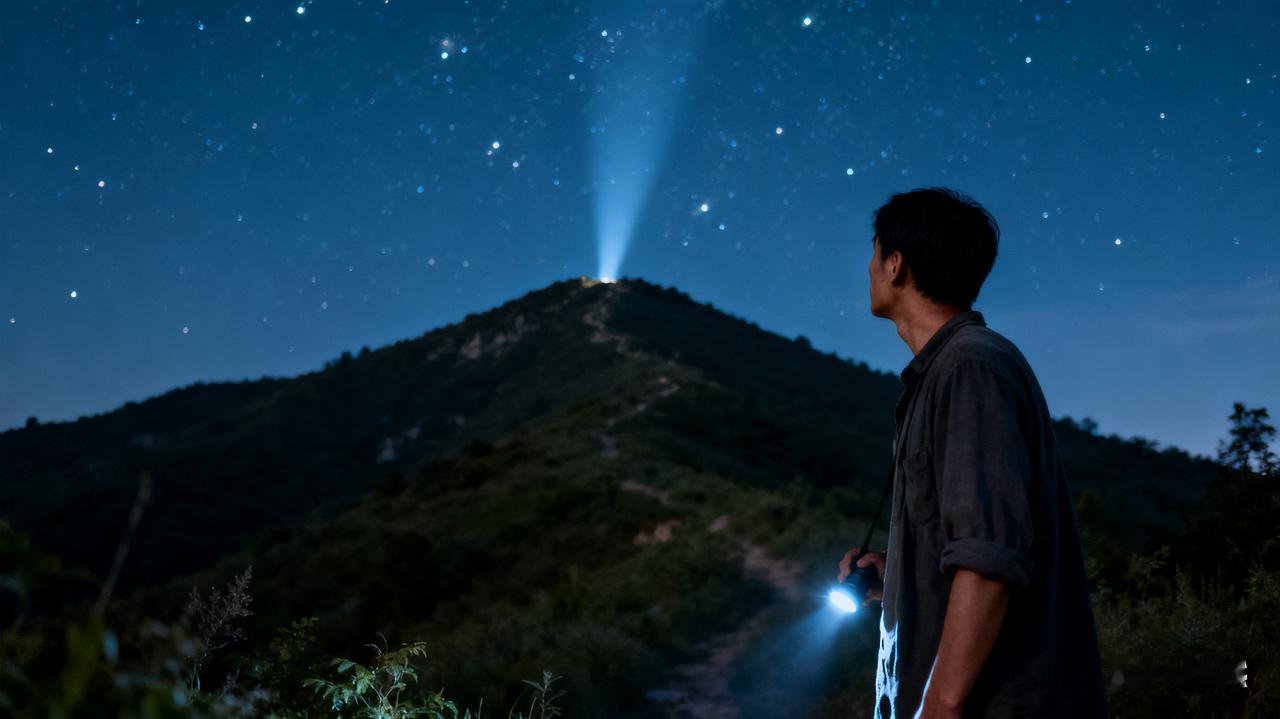 深夜山顶微光牵动人心，驻马店大哥果断上山救下迷路五口深夜的豫南山区，万籁俱