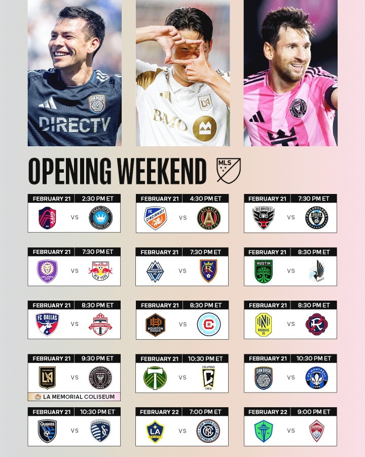 梅西PK孙兴慜! 美职联2026赛季赛程: 迈阿密首场客战洛杉矶FC