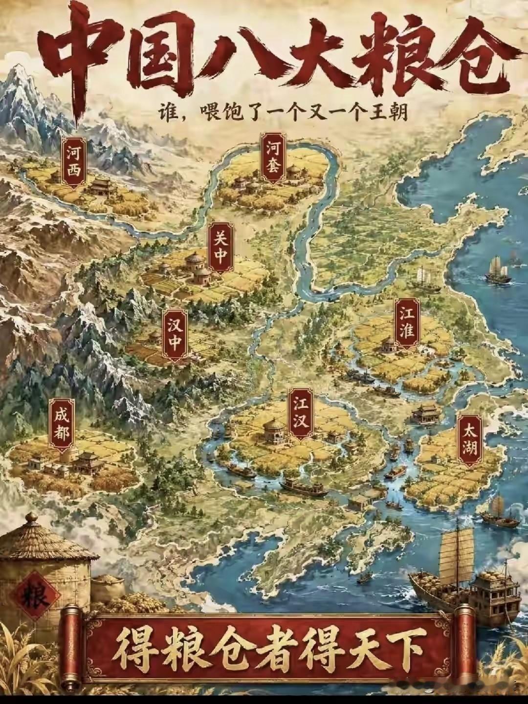 我国的八大粮仓原来我们国家的八个粮仓是这里:1️⃣河西，2️⃣成都，3️