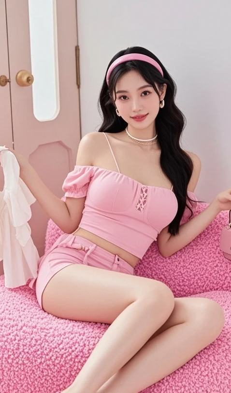 粉红优雅画卷中，这位颜值出众的美女尽显风华