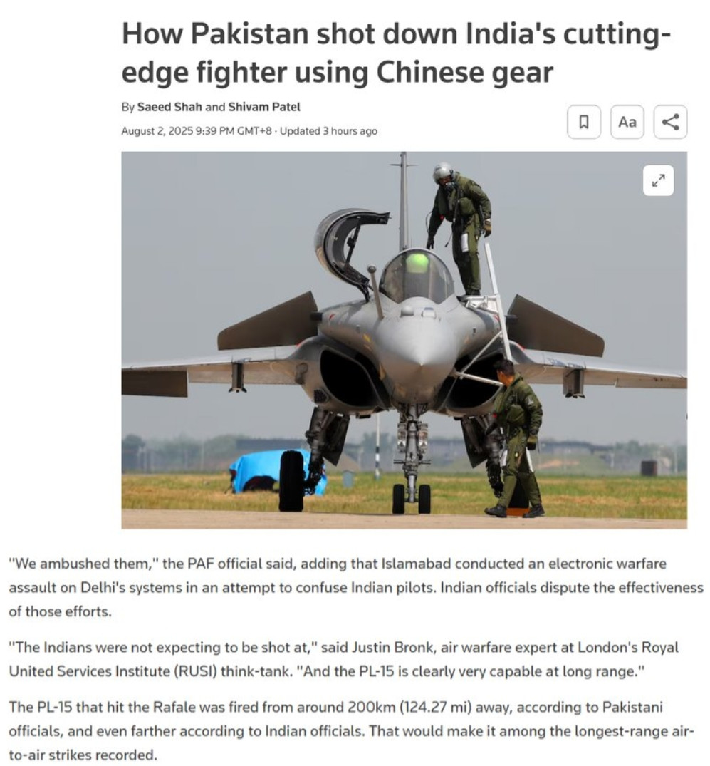 外媒终于正式承认了印巴空战的结果，而且明确表示“这是自贝卡谷地空战以来人类最大规