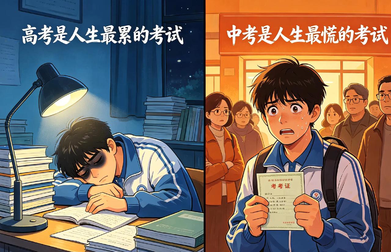 从普遍感受和现实竞争来看：高考的压力整体远大于中考，但两者压力的“类型”完全不一