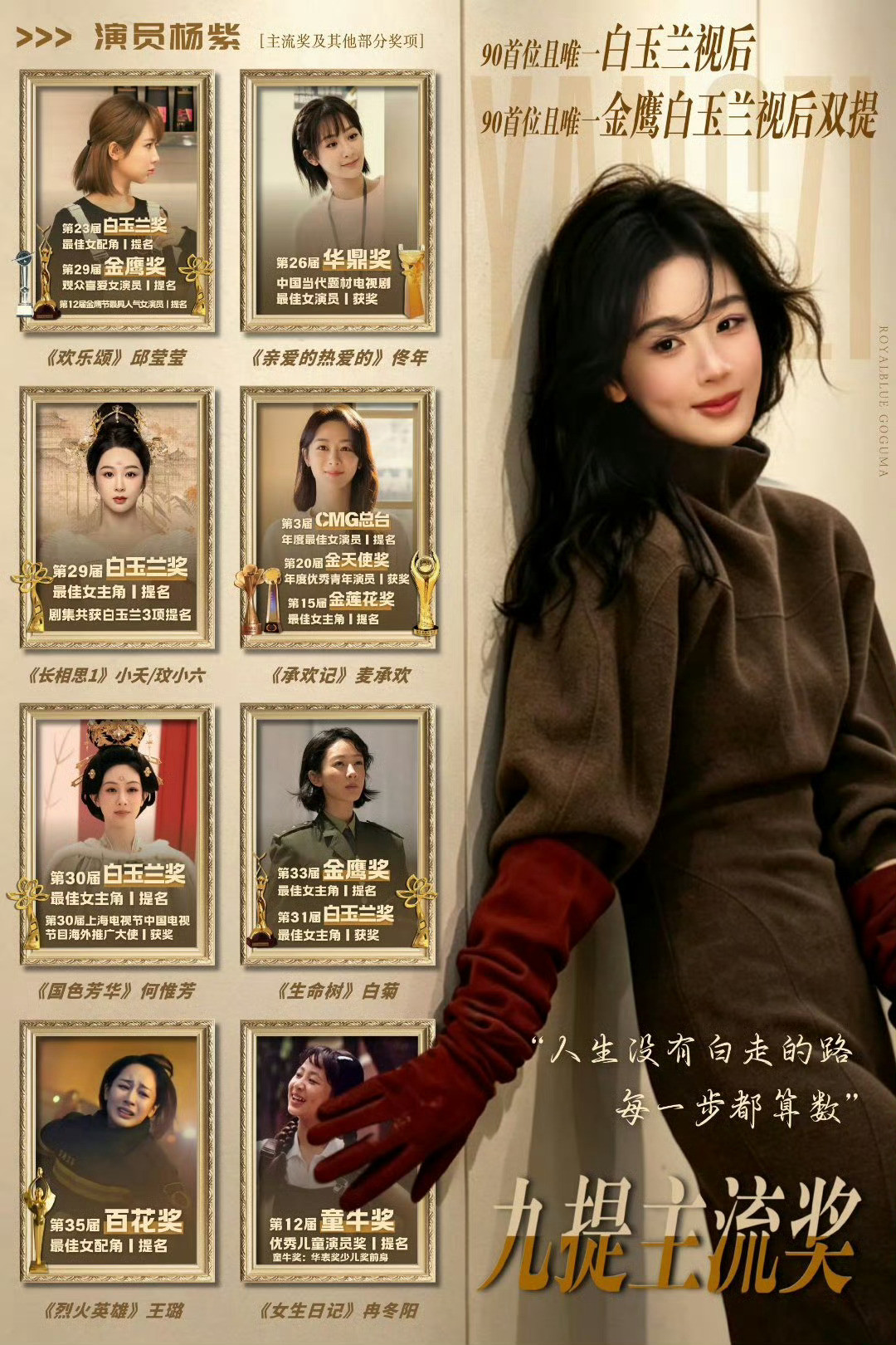 杨紫至此杨紫荣获90后首位白玉兰视后​金鹰最佳电视剧《生命树》​飞天