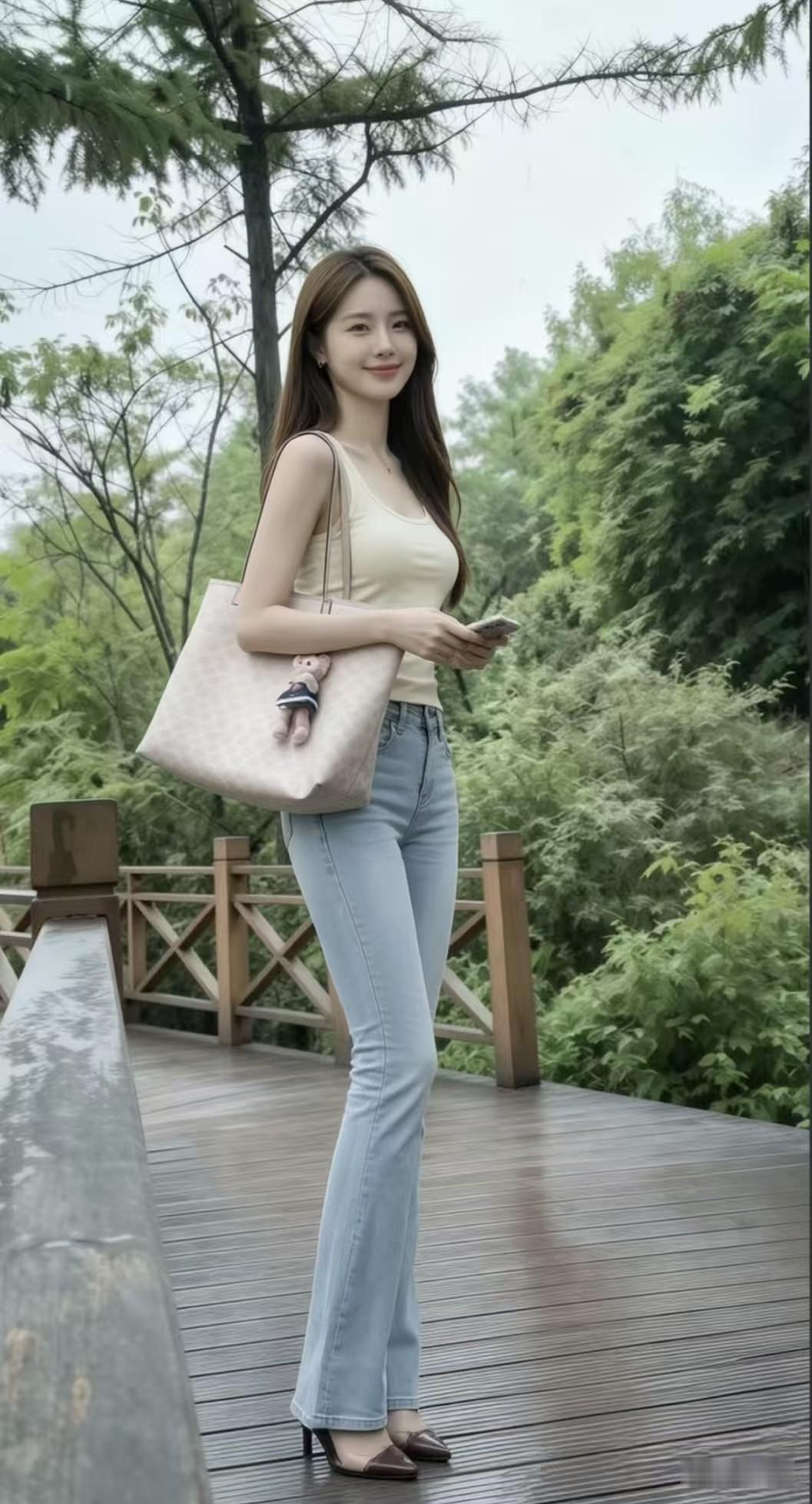 想把牛仔裤穿出高级感？这套公式直接抄作业✅纯色吊带+浅蓝微喇牛仔，温柔显瘦还百