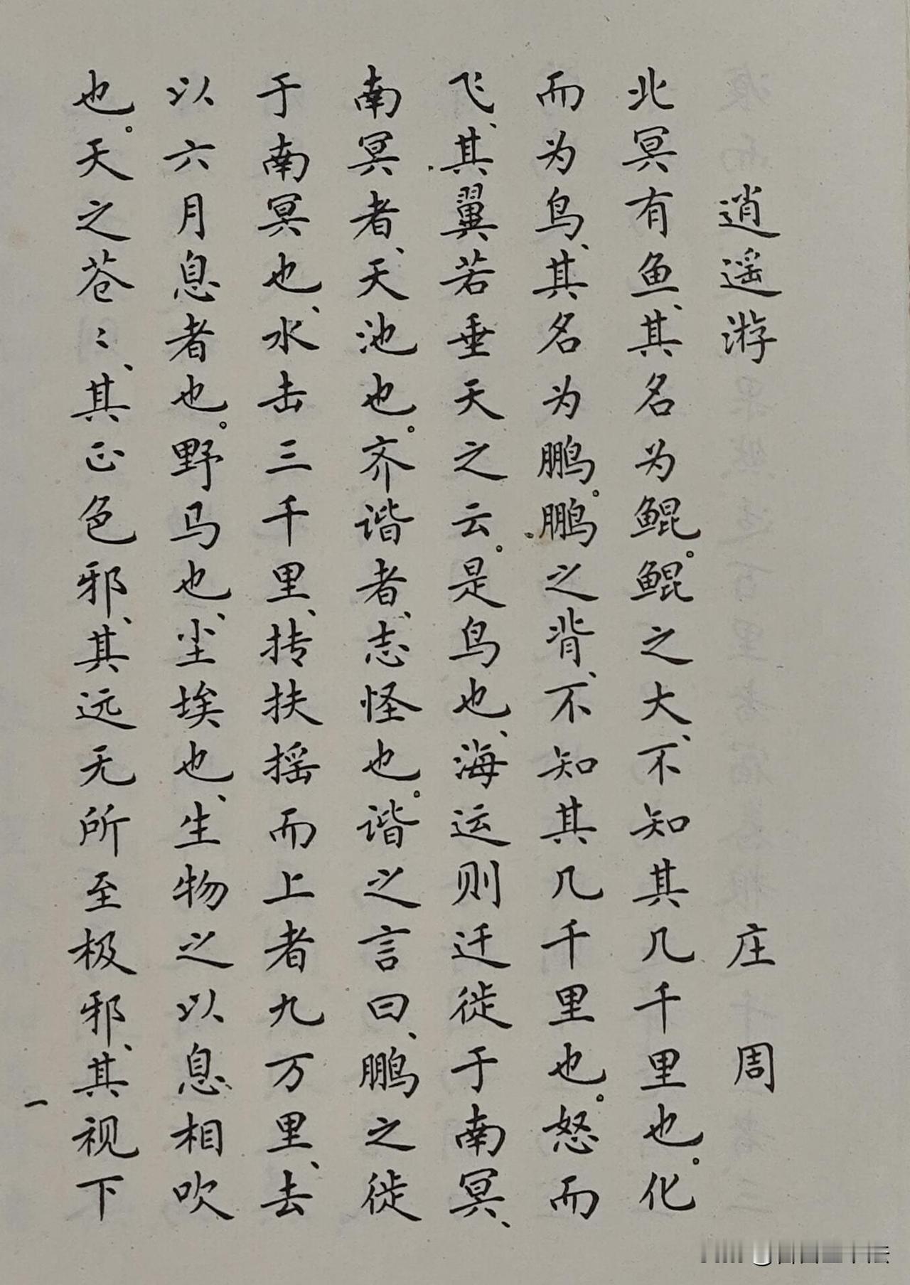 一纸硬笔小楷，抄录千古名篇。《逍遥游》的旷达，《桃花源记》的清幽，还有《祭十二郎