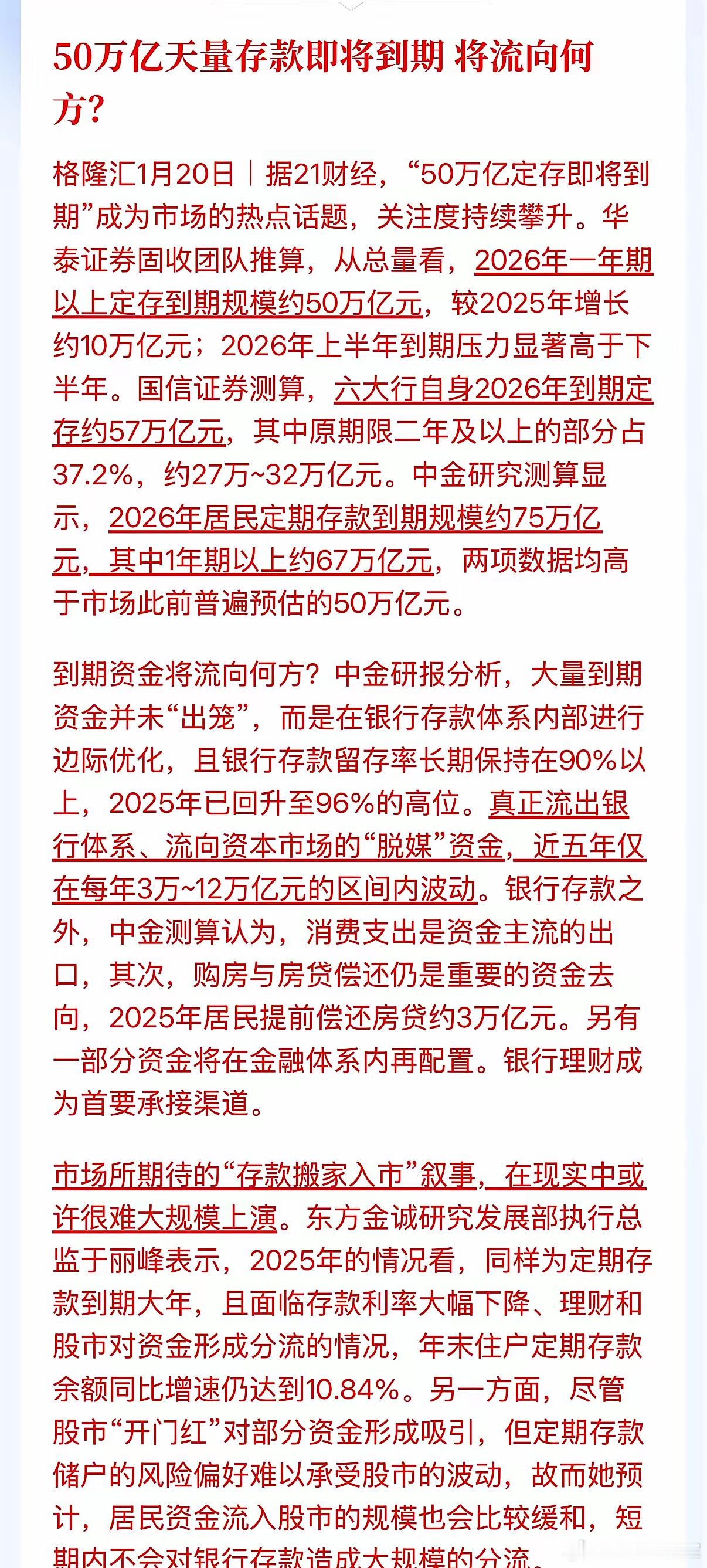 50万亿存款被人盯上了，我觉得不应该打他们的主意。2026年居民定期存款75万亿