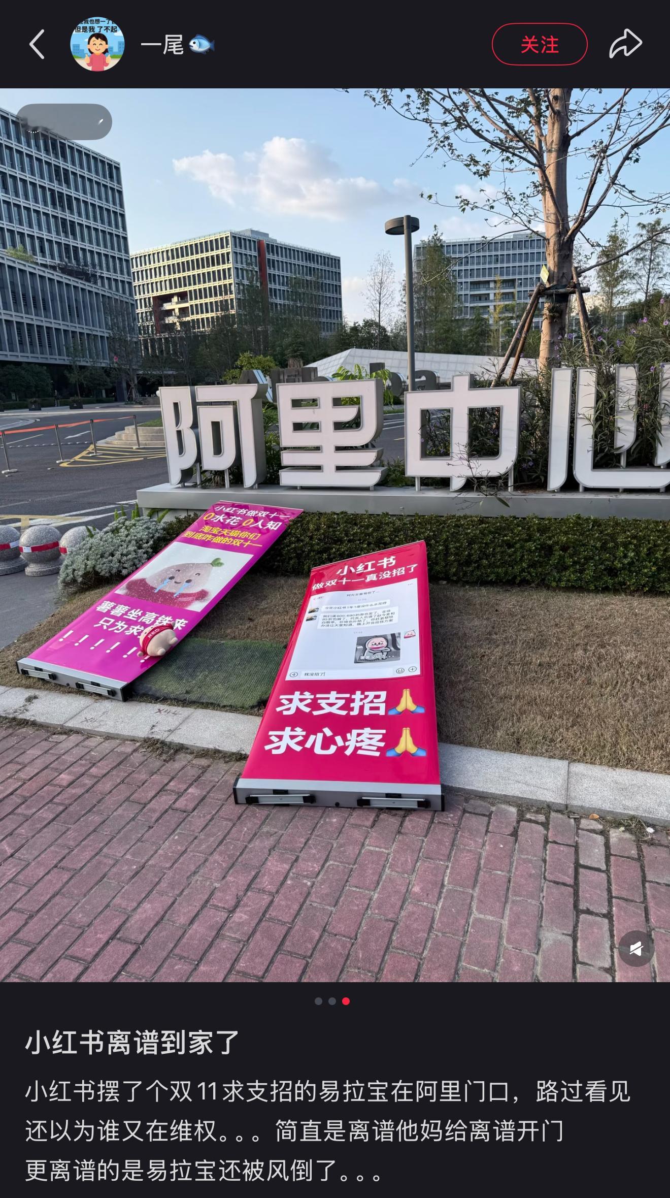 小红书在阿里家门口摆俩易拉宝求支招、求心疼，这操作真是笑死个人​​​